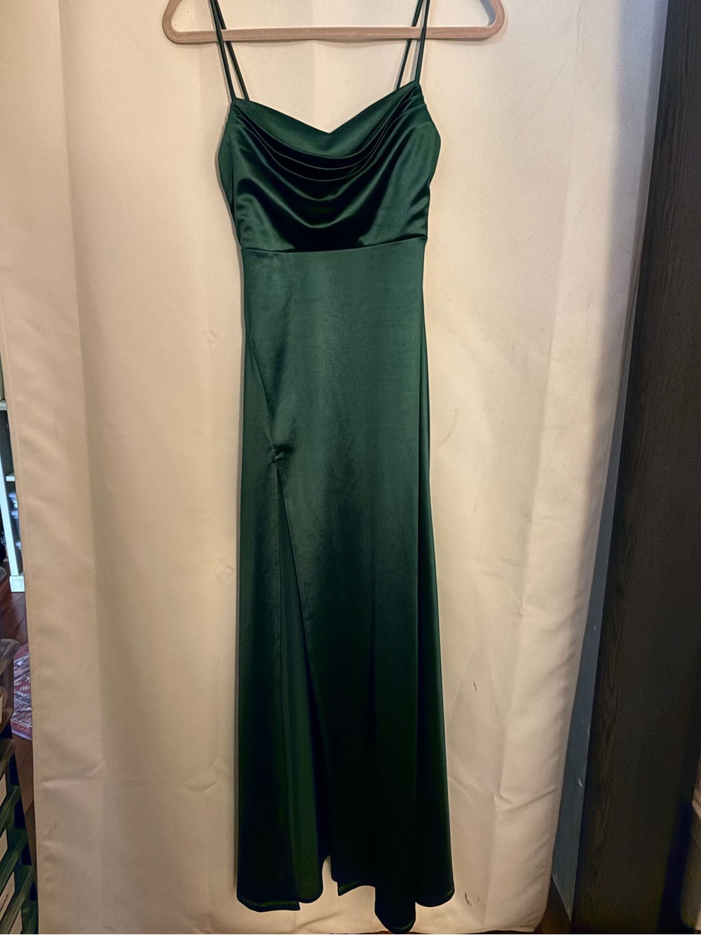 Windsor Emerald Satin Cowl Neck Slip Dress